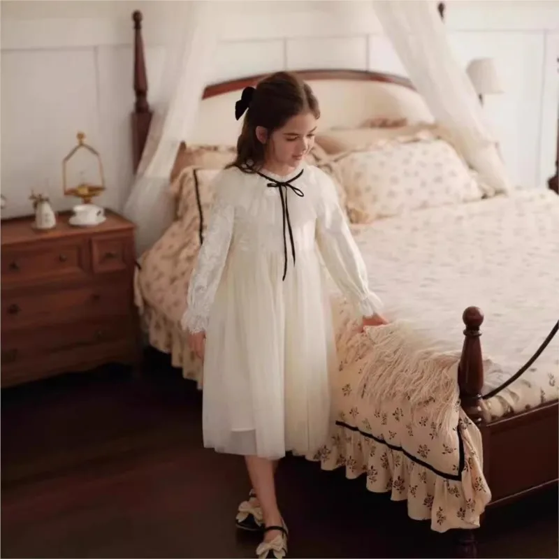Baby Girl Princess Lace Velvet Dress Long Sleeve Infant Toddler Child Elegant Tulle Vestido Birthday Party Baby Clothes 2-10Y