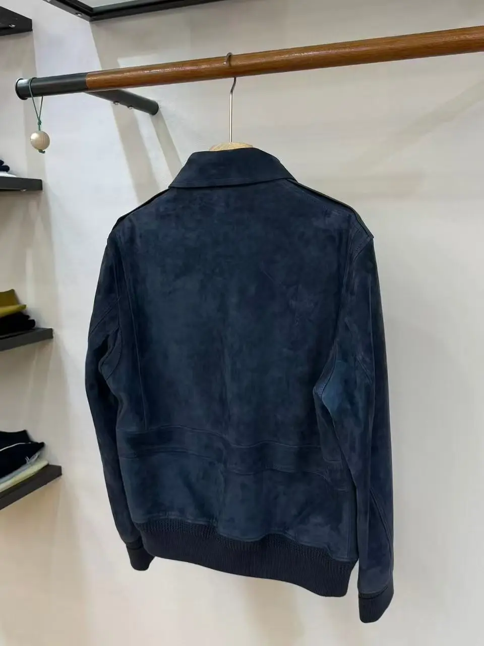 Men Suede Leather Lapel Zip Casual Bomber Coat