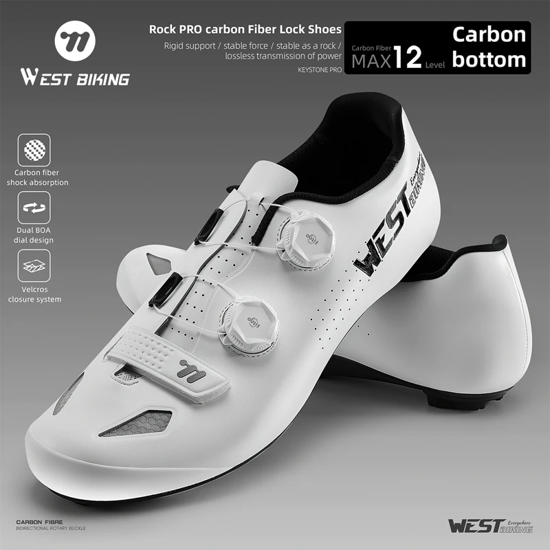 

WEST BIKING Ultralight Cycling Shoes Men's Road Bike Shoes Hardness 12 Carbon Fiber Professional Self-locking SPD Cleats Footwea