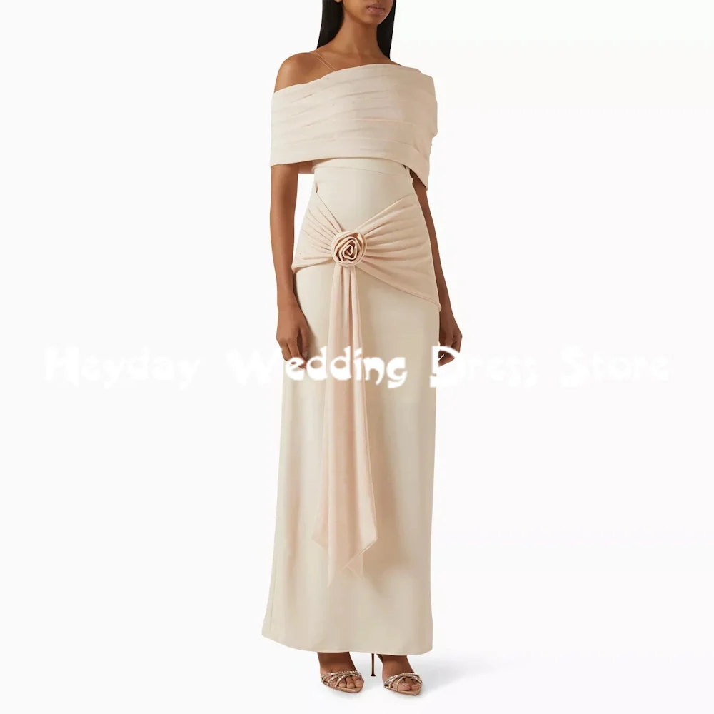 

Heyday Women's One-shoulder Pleats 3D Flowers Straight Evening Dress With Half Sleeves Floor-Length Formal Elegant Dresses 2025