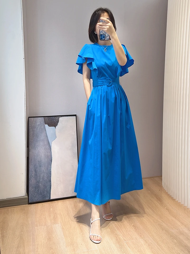 

Ele Cotton Dr Slimming Waist Bubble Sves Clear Klein Blue Summer Faion Women's Dr A-Line Skirt ort Sve