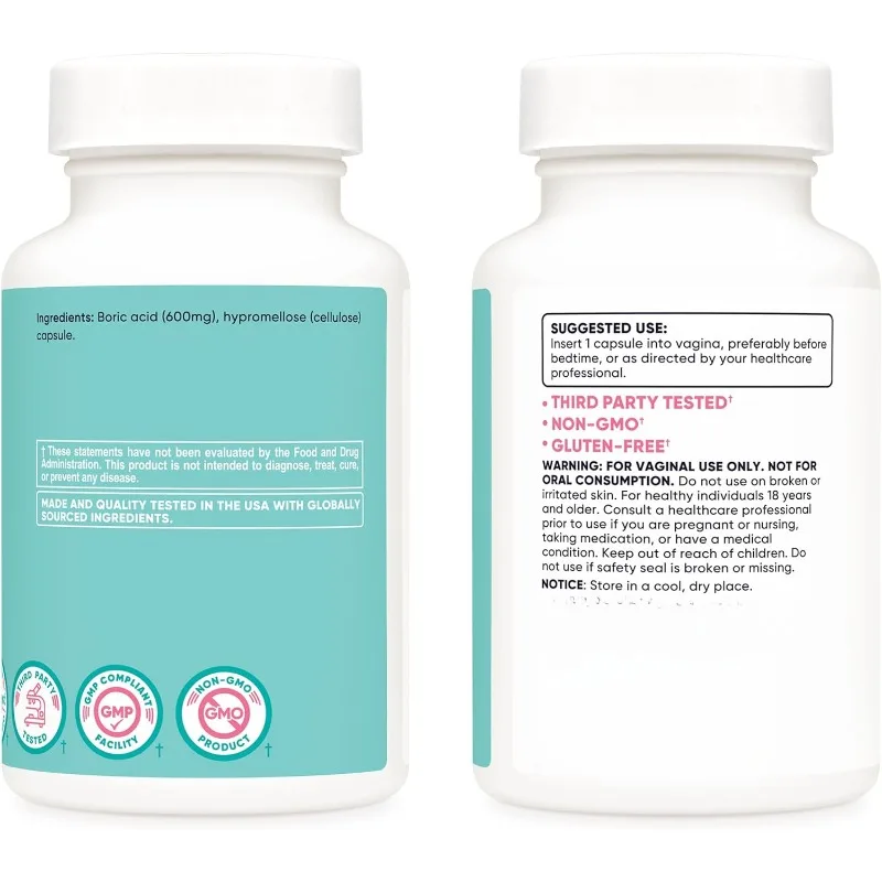 Boric acid 600mg, 60 capsules - Non GMO - Female specific