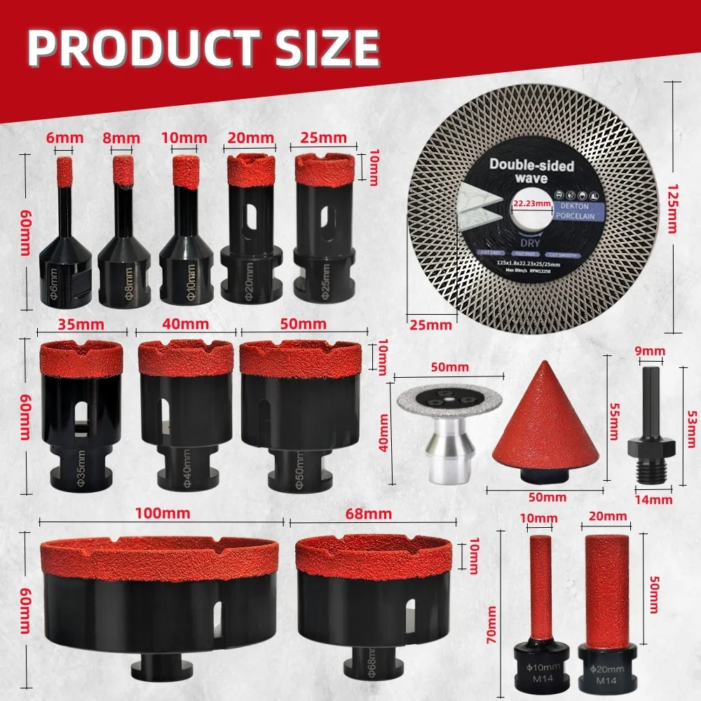 Diamond Drill Bits Kit Core Bit Tile Marble Ceramic Granite Chamfer Bit M14 Thread  Milling Bit Engraving Drilling Cutting Tools