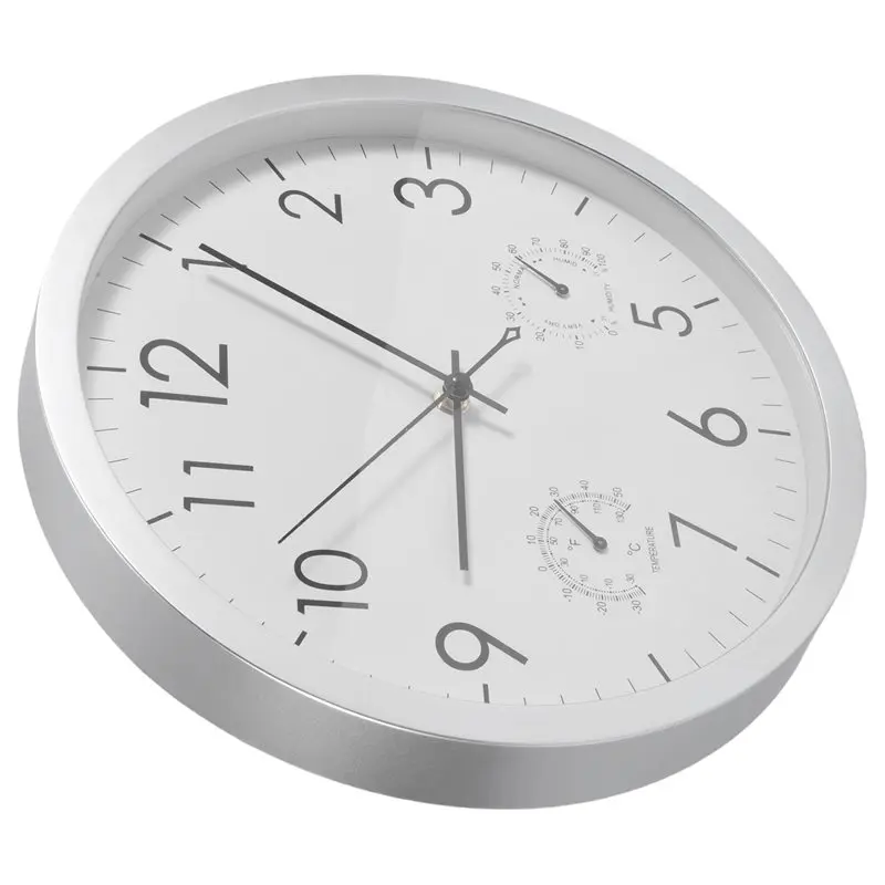 ABMI-Decorative Round Outdoor Clock With Thermometer And Hygrometer Large Wall Clock Elegant Retro Silent Clock,