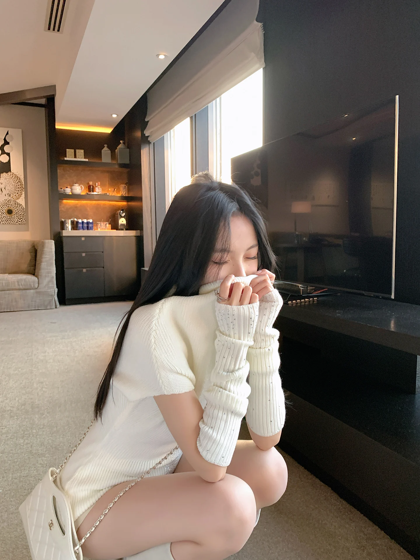 

ZhouYeye Women's Knitted Sweater Mixed Wool Diamond Sve Svel Base irt Spring New Sle Sweet Sle Tee-quarter S...