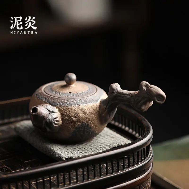CX coarse pottery dead wood side handle pot handmade old rock mud teapot