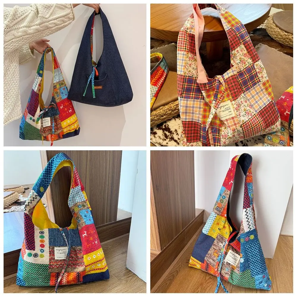 

Casual Cloth Ethnic Style Vest Bag Retro Geometric Denim Shoulder Bag Large Capacity Handbag Bohemian Messenger Bag Women