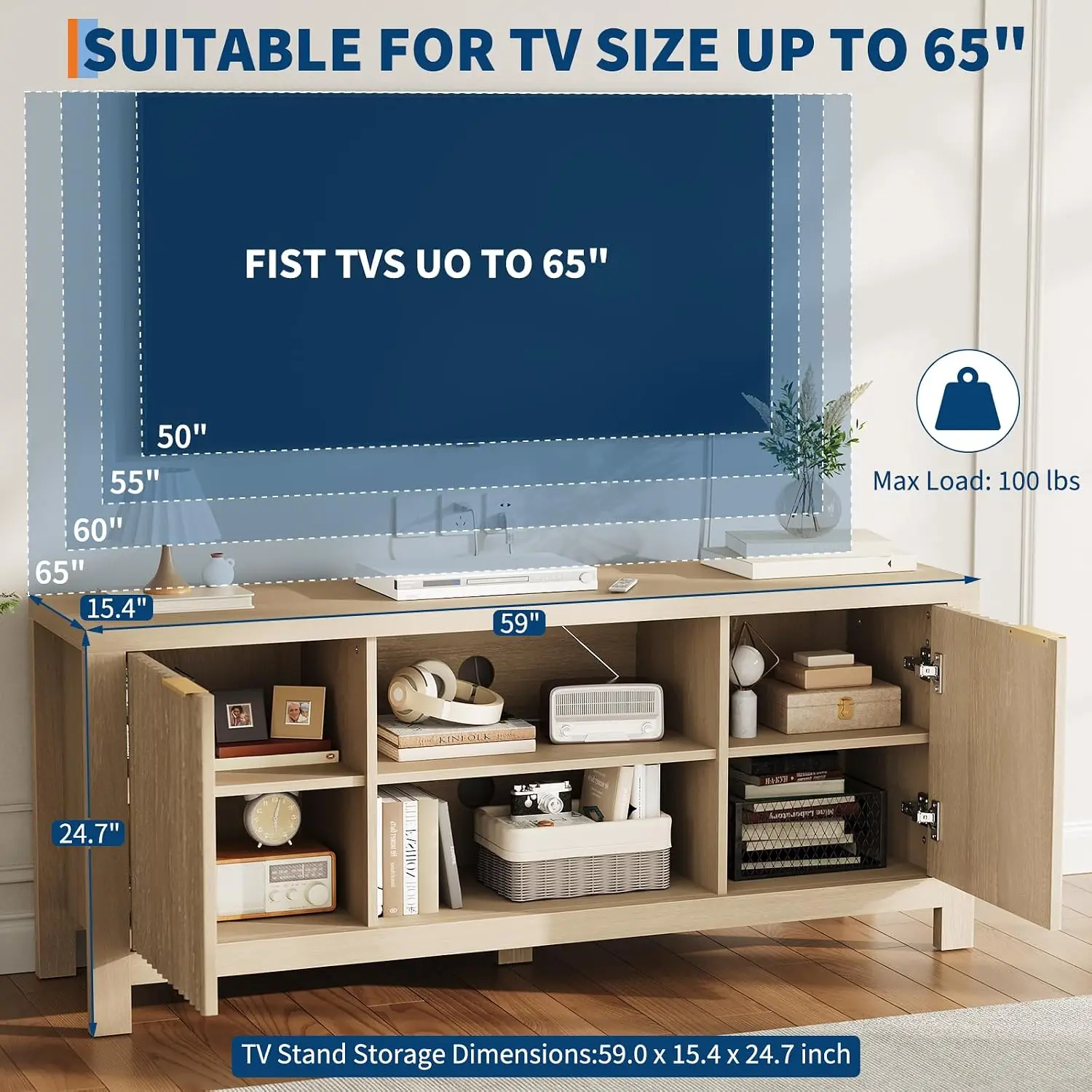 Elegant Fluted Design with Curved Edges, Adjustable Shelves and Thick Desktop, Smart Cable Management and Lighting, Spacious Open Storage Shelves, Easy Assembly