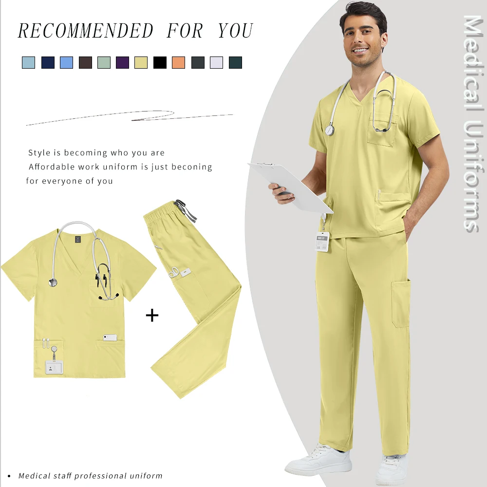 Nowe, wielokieszeniowe uniformy medyczne chirurgiczne, zestaw medycznych fartuchów pielęgniarskich z kieszeniami, odzież robocza unisex do salonów kosmetycznych, odzież dla pielęgniarek dentystycznych.