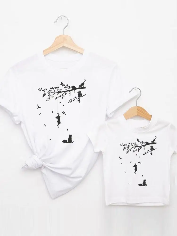 

Tee Family Matching Outfits Cat Funny Cute Lovely Women Casual Kid Child Summer Mom Mama Mother Tshirt T-shirt Clothes Clothing