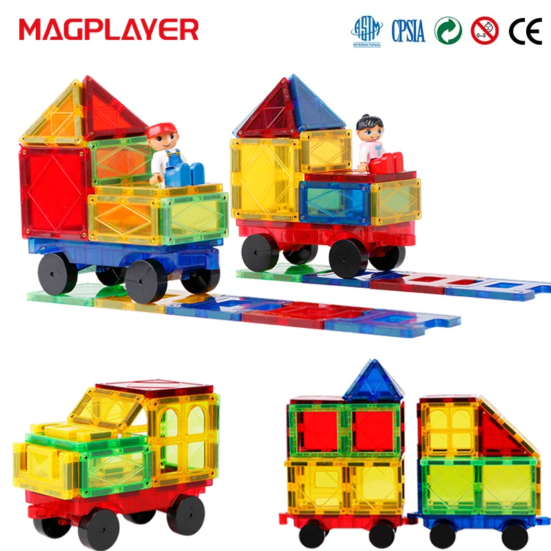 2 Pcs Cars DIY Construction Set for 7.5cm Magnetic Building Blocks Tiles Strong Magnet Montessori Educational Toys For Children