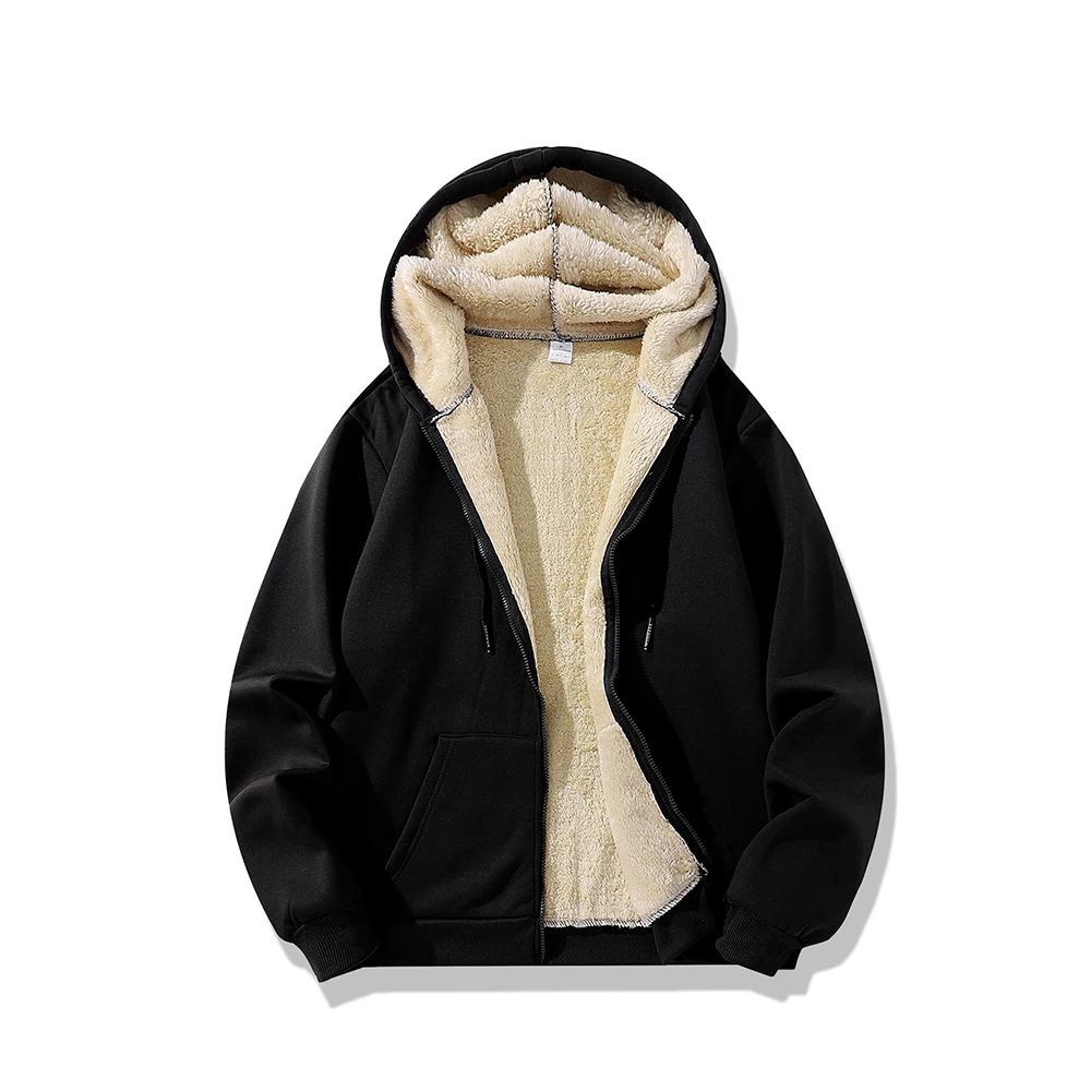 High Quality Fleece Jackets Men\'s Winter Plus-Size Jacket  Windproof Warm Thick Coat Solid Color Cotton Jacket Men Hooded Coats
