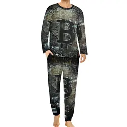 Bitcoin Crypto Art Pajamas Man Virtual Currency Cute Nightwear Autumn Long Sleeve 2 Piece Bedroom Graphic Pajama Sets Large Size