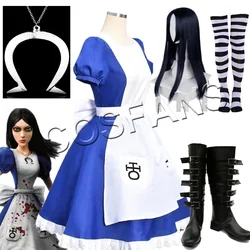 Game Alice Madness Returns Cosplay Hallloween Carnival Costume Women Maid Dress Apron and Stockings Halloween necklace Wig shoes