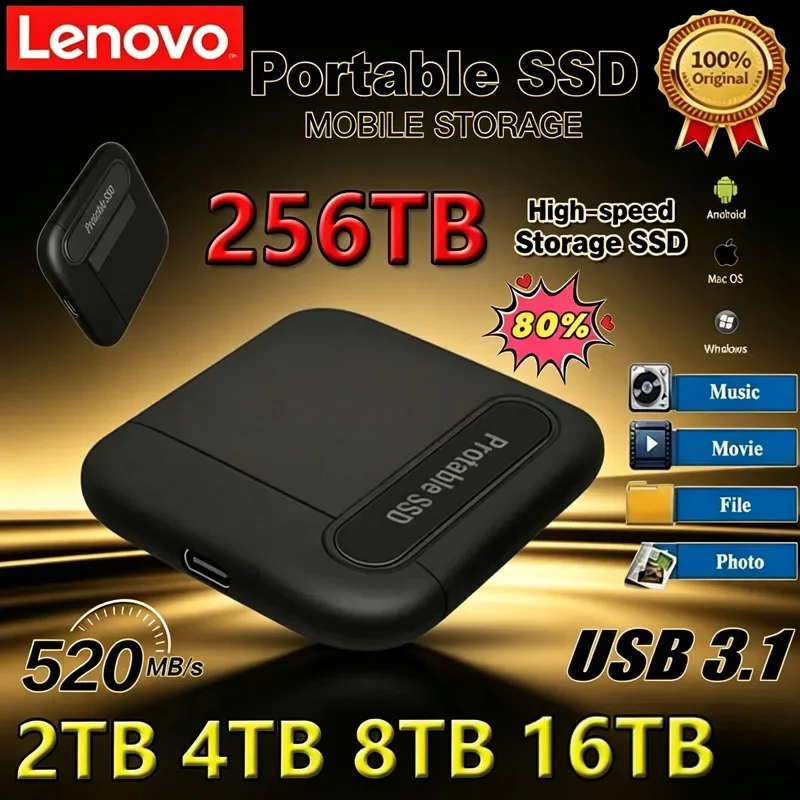 Lenovo Original External 2TB 4TB 8TB Hard Drive Portable SSD