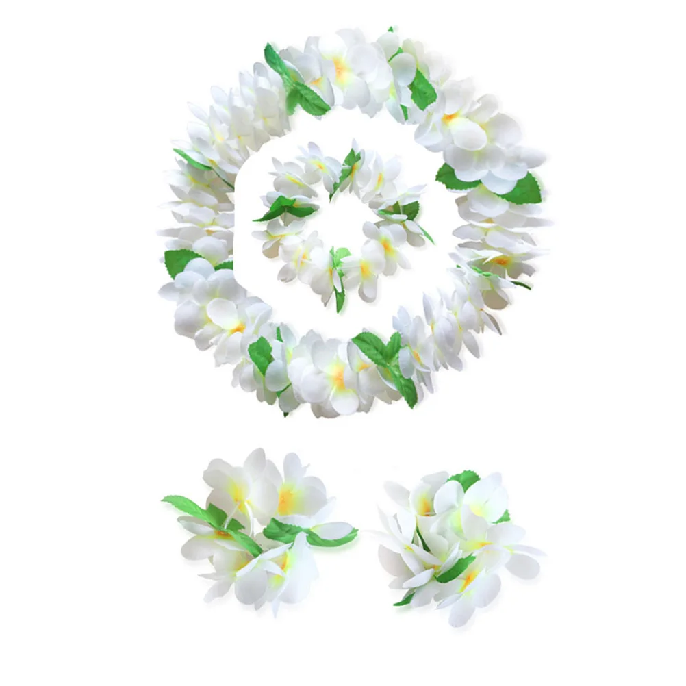 

4 pcs Flower Crown Set Artificial Flowers Hawaiian Garland For Luau Party Decoration Supplies Necklaces Bracelet Headband Beach