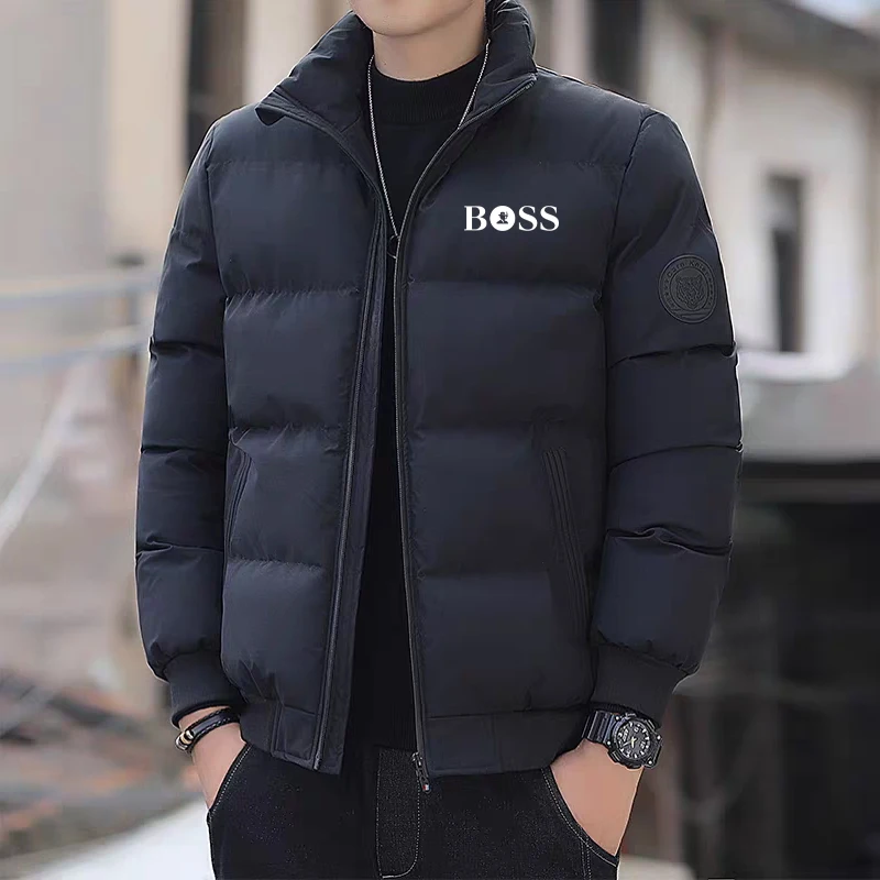 

New fashionable men's stand-up collar regular pufferfish jacket, high-quality winter men's outdoor windproof thickened warm coat