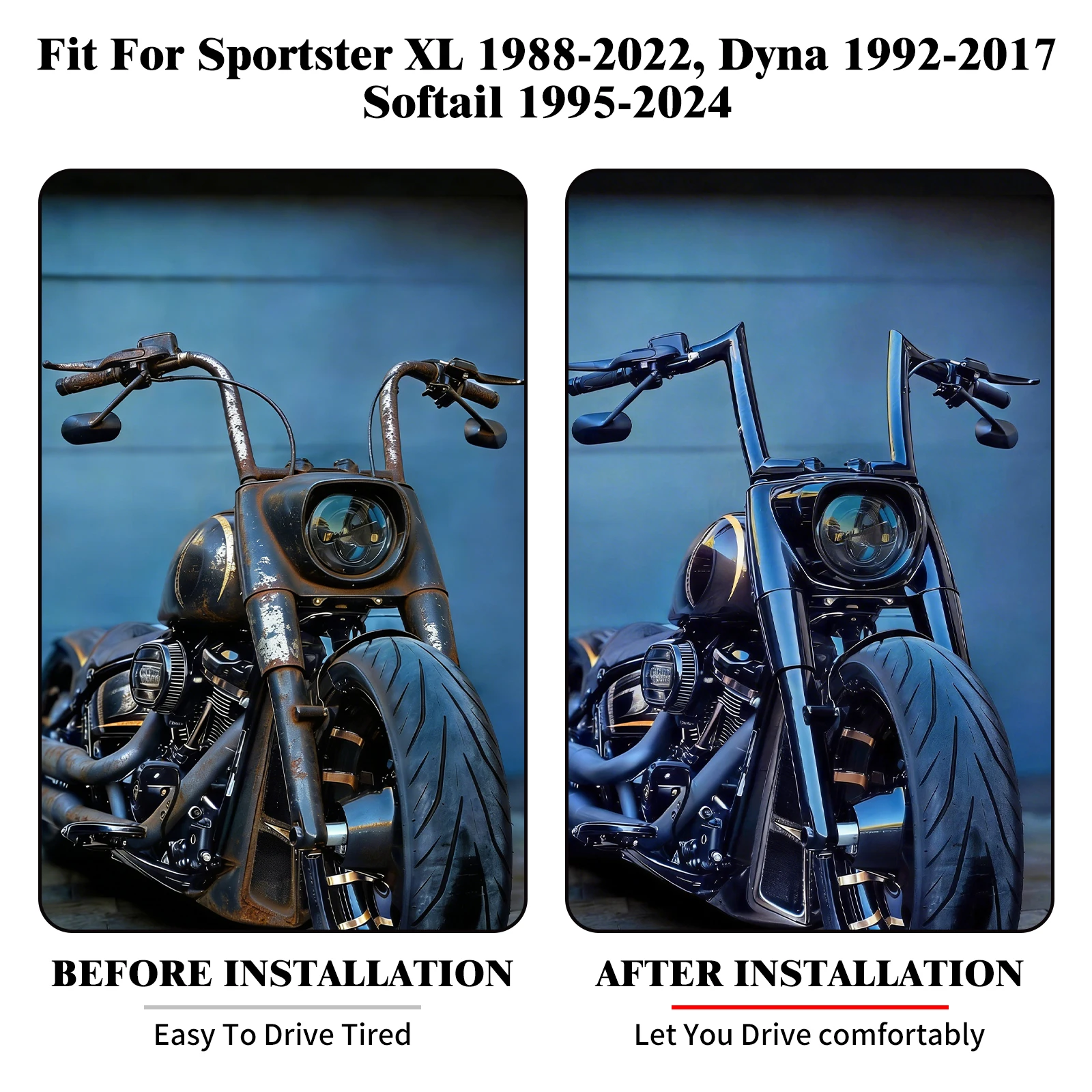 Motorcycle 10 Inch Ape Hanger Handlebar For Harley Softail Touring FLHR Street Glide 1995-2024 Sportster XL 1988-22 Dyna 92-2017