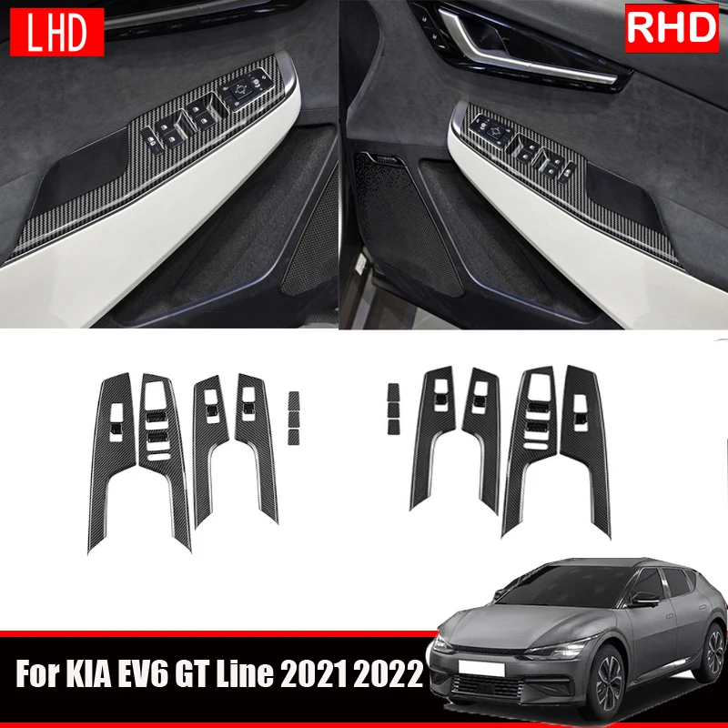 L/rhd para kia ev6 gt linha 2021 202 porta de carbono braço janela elevador botão interruptor capa painel controle vidro acessórios interiores