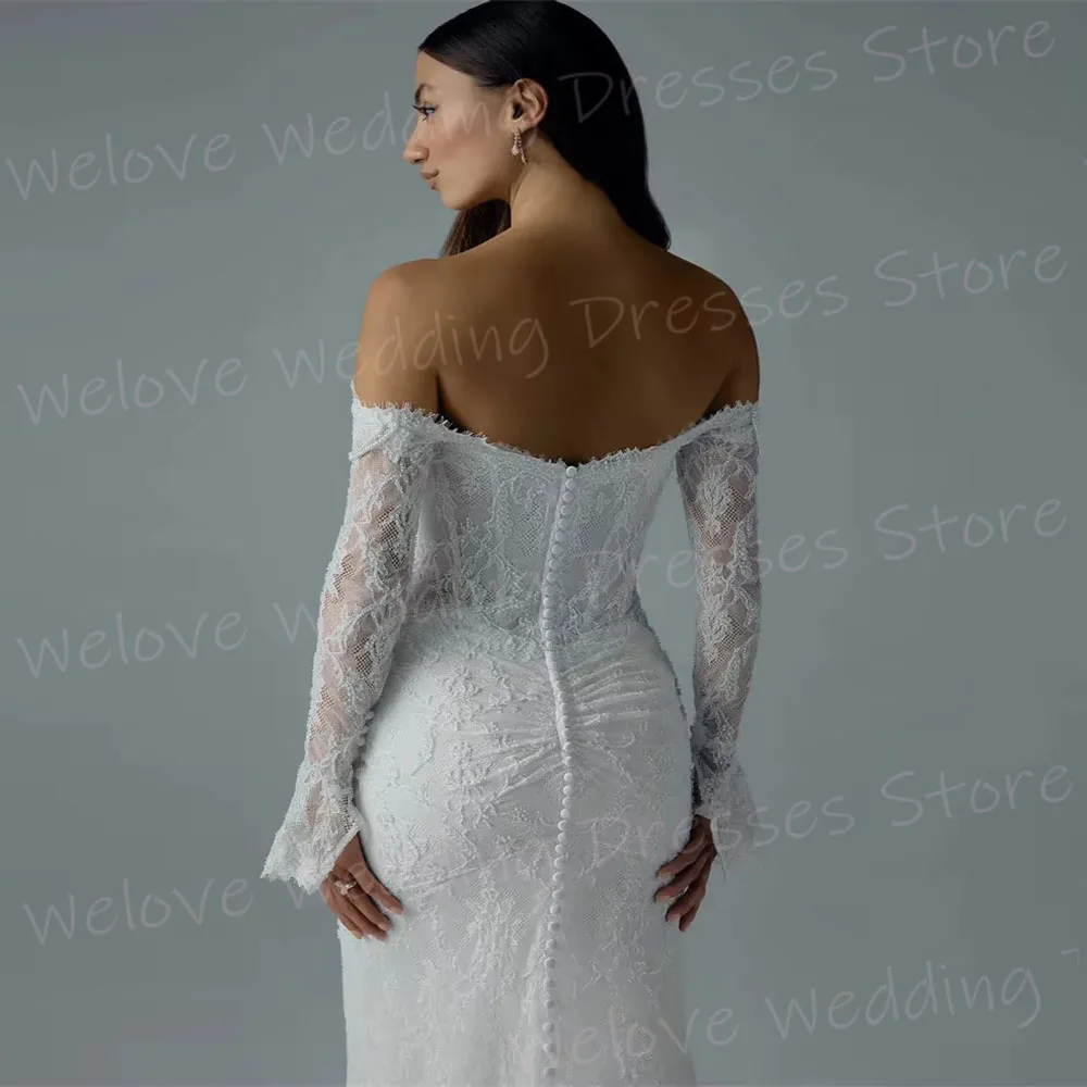 Vestidos De Novia De sirena De lujo para mujer, bata De encaje con hombros descubiertos, vestidos De Novia De manga larga personalizados, Vestido De Novia