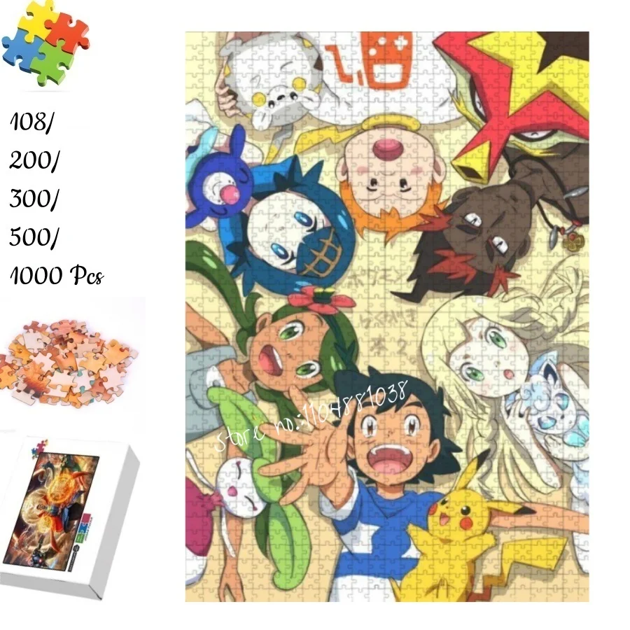 

Аниме-пазл с изображением покемонов, 108, 200, 300, 500, 1000 элементов, Пикачу, Эш Кетчум, образцы героев мультфильмов, развивающая игрушка, подарок