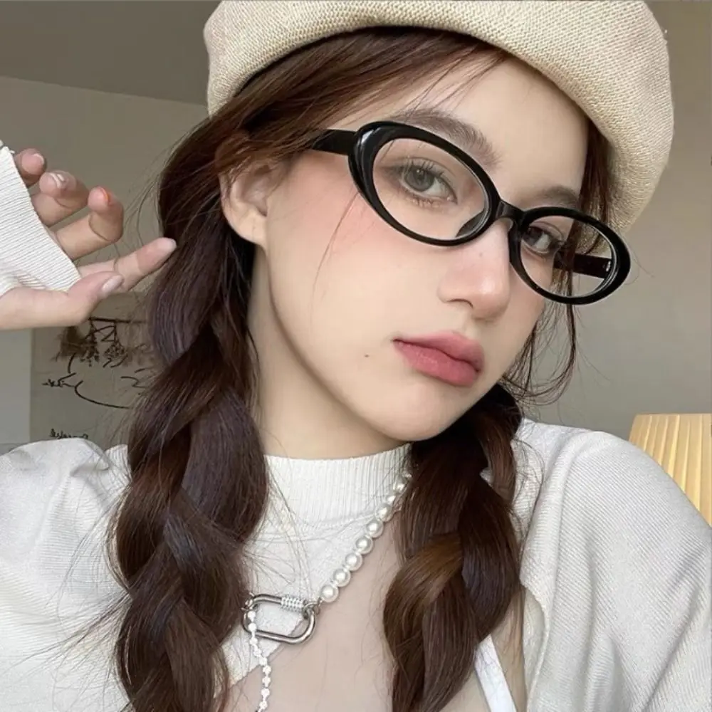 

New Y2K Oval Frame Glasses Retro Fashion Cat Eye Glasses Plain Glasses Narrow Spectacles Anti-Blue Light Eyewears