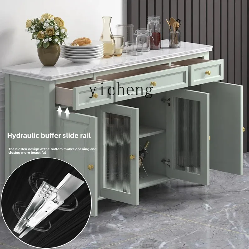 

American Style Sideboard Cabinet Modern Minimalist Solid Wood Storage Cabinet Integrated High-end Marble Wine Cabinet