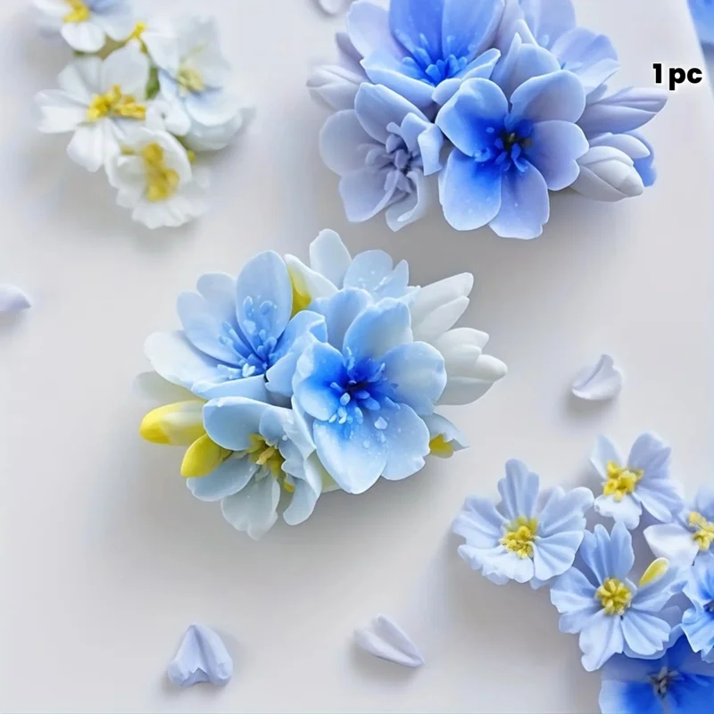 1 Piece 3D Sakura Silicone Candle Mold - Blue and White Floral Design, High Temperature Resistant Suitable for DIY Crafts, Resin