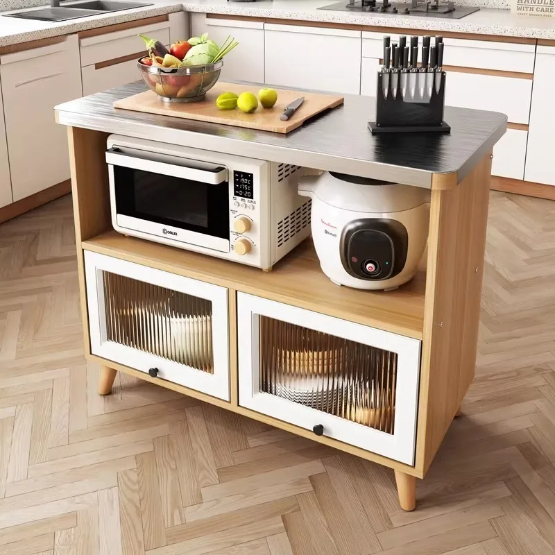 Kitchen rack Stainless steel vegetable cutting table Multifunctional storage cabinet Storage table Household small table Floor t