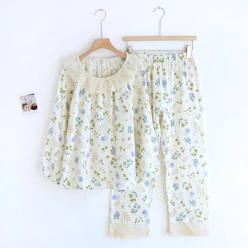 

Pajamas Woman 100% Cotton Pajamas Women's Nightwear Homewear Spring New Floral Home Set Female Long Sleeve Pyjama Suit