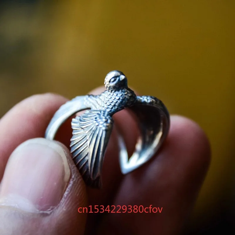 925 Thai Silver Young Swallow Rings Versatile Personality Jewelry Fashion Charms Accessories Leisure Personality Adjustable Gift