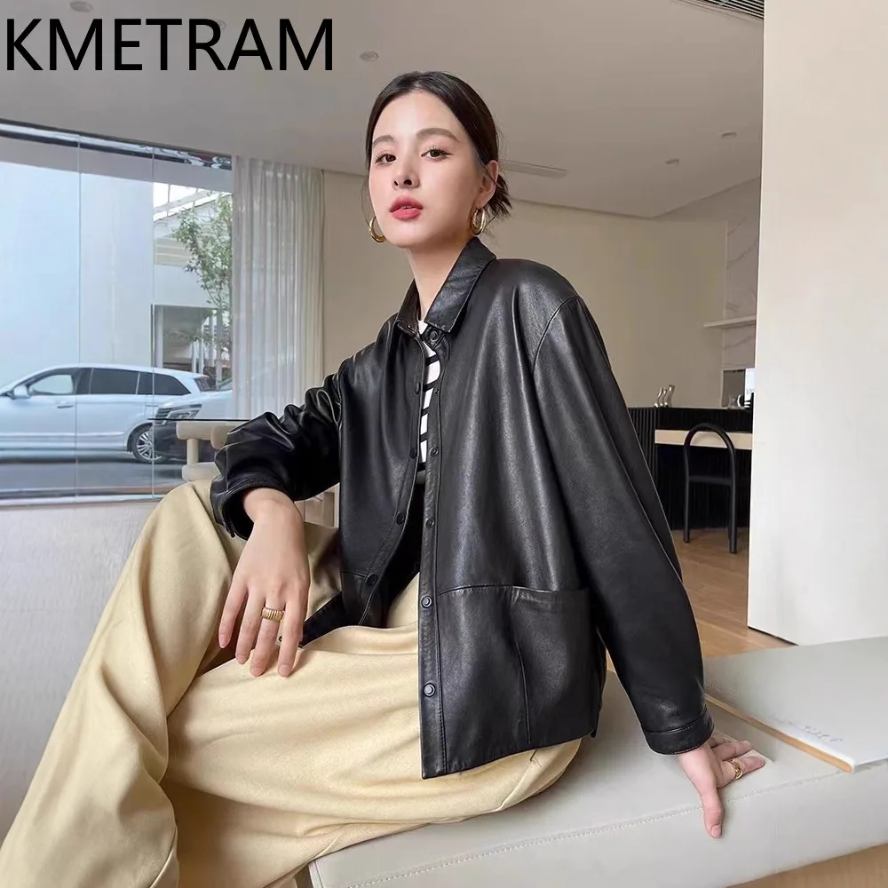 KMETRAM Genuine Sheepskin Leather Jacket Woman Autumn Loose Coat Short Real Leather Jackets Premium Women Clothing 2026 jaqueta