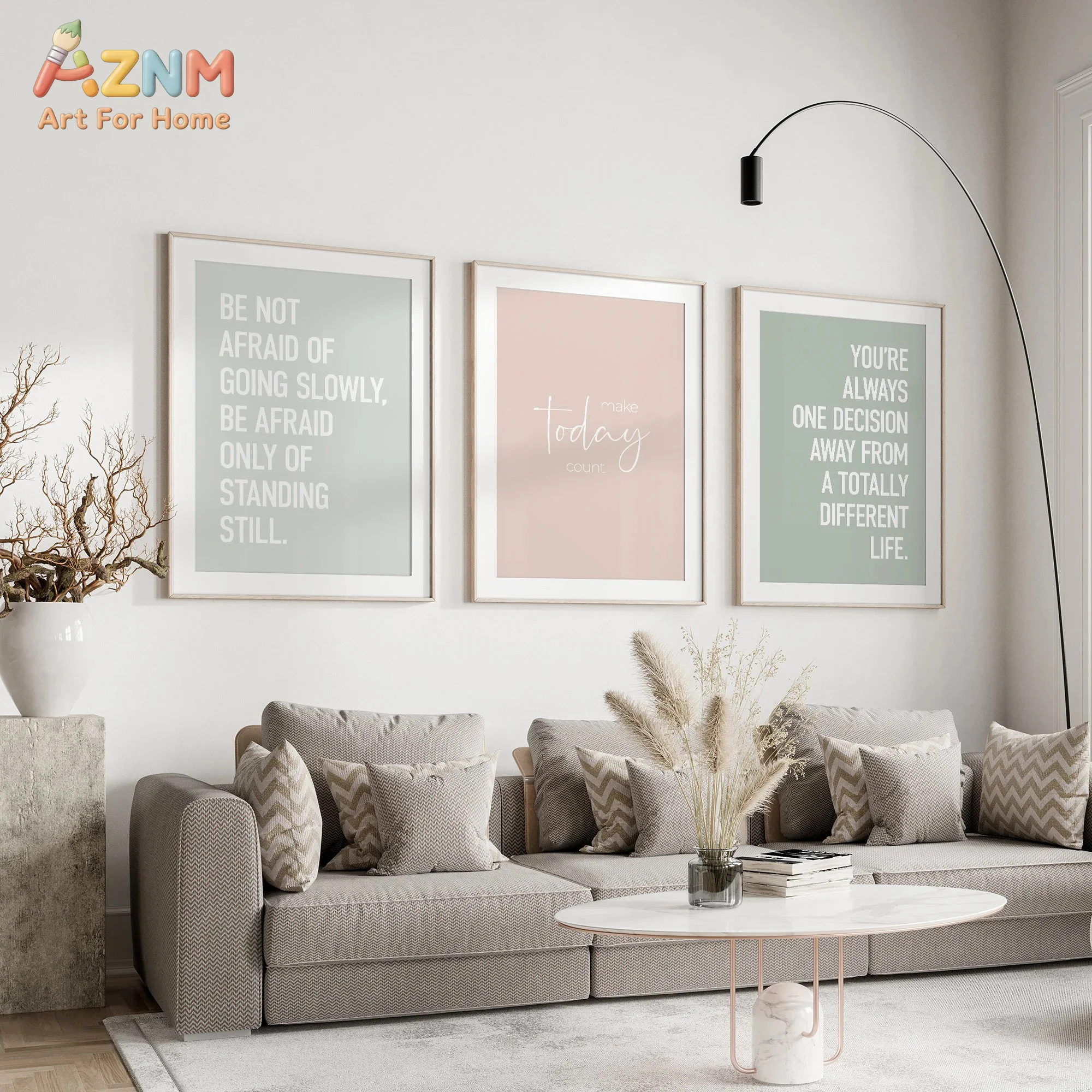 AZNM Neutral Pastel Motivational Quote Canvas Wall Art Boho Inspirational Text Typography Unframed Canvas Print Office Bedroom H