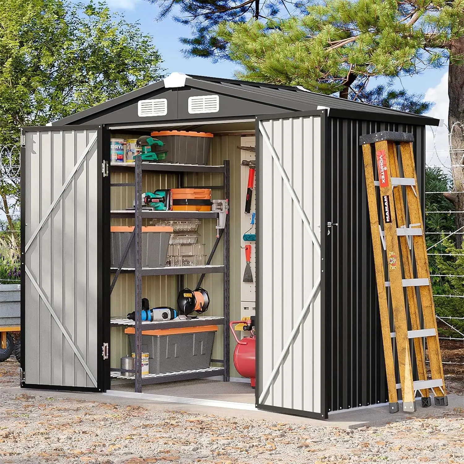 Outdoor Iron Sheet Tool Shed Mobile Storage House Simple Prefab Room for Garden Courtyard Clutter Organization