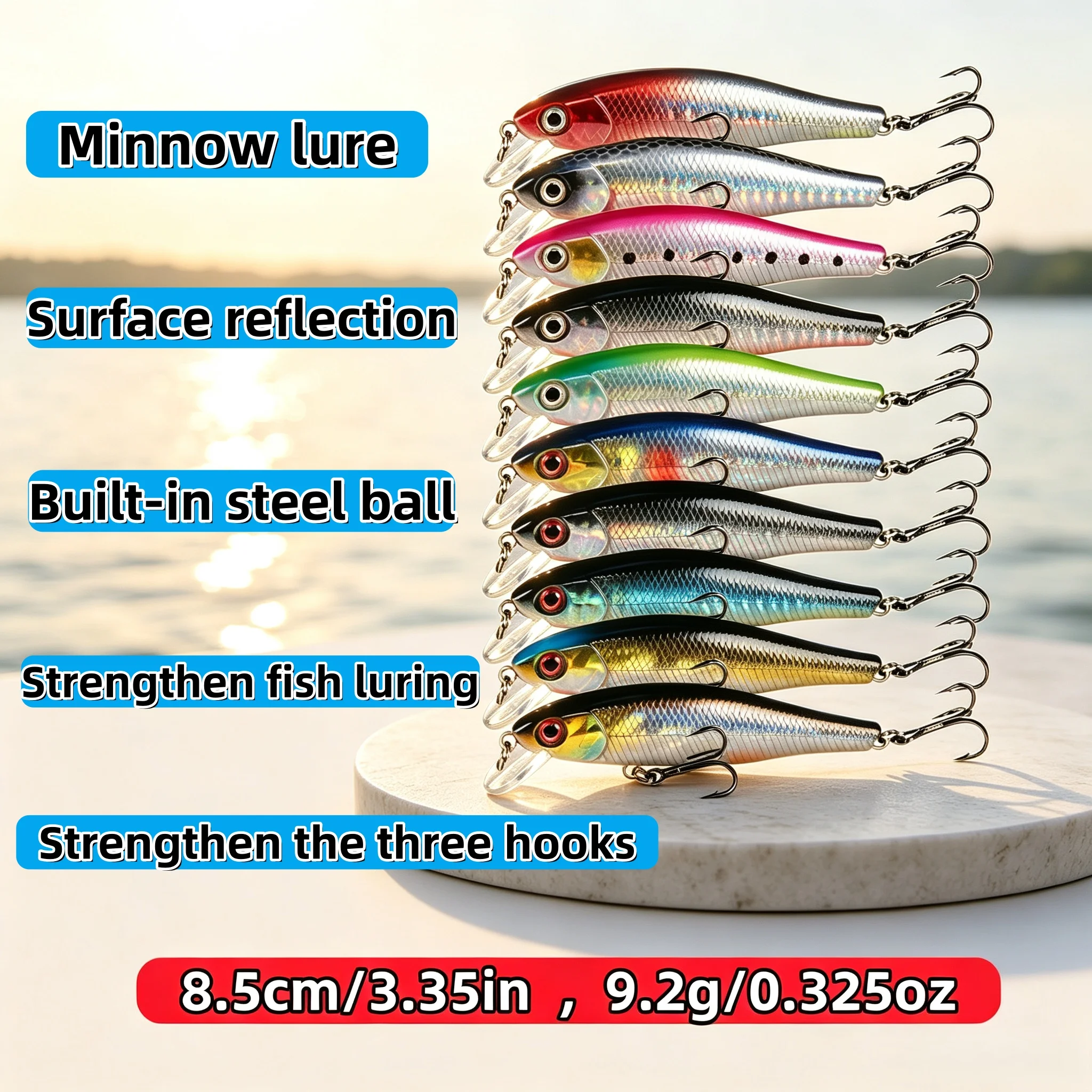 1pc Mino bait fake bait 8.5cm 9.2g swing bait, surface reflection strengthens fish lure, suitable for sea water freshwater fishing perch and other predatory fish