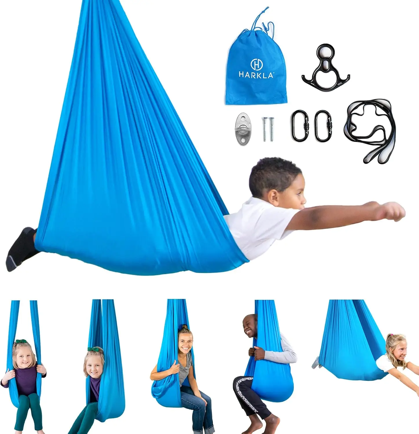 Sensory Swing for Kids & Adults - 300lb Capacity, Indoor/Outdoor Calming Hammock with Soft Fabric & Heavy-Duty Hardware (Blue)