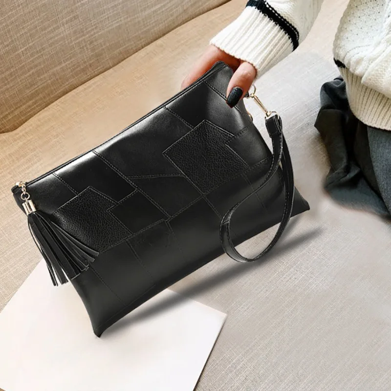 

Casual Men's Korean Style PU Leather Tassel Handheld Bag Retro Designer Clutch Zipper Coin Wallet High Quality Mobile Envelope
