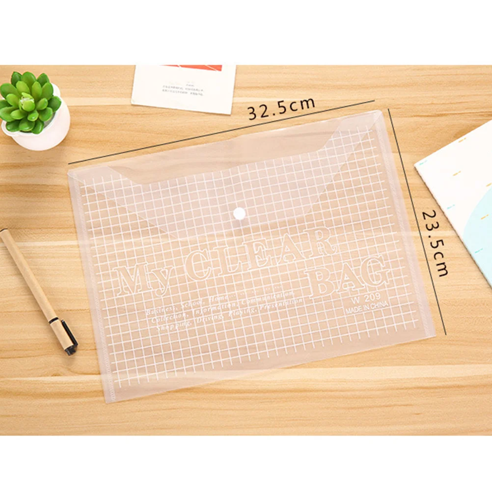 12Pcs Button Document Bag A4 Transparent File Holder Waterproof Oil-Proof Tear-Resistant for Office School Stationery Storage