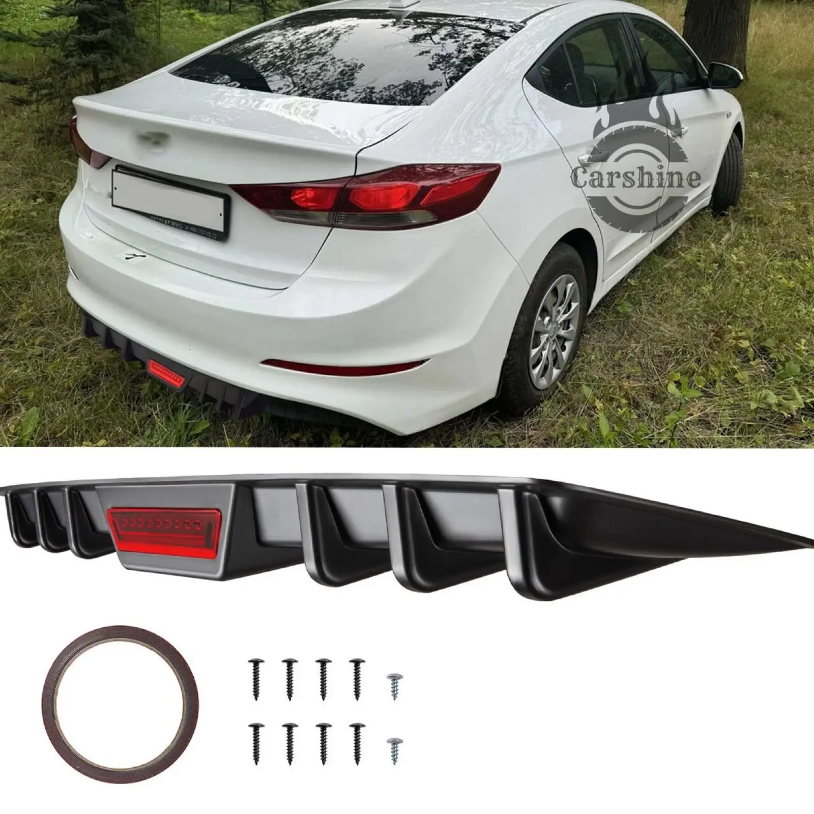 

6 Shark Fins Wing Rear Diffuser Bumper Spoiler Lip Splitter Matte Black For Hyundai Elantra