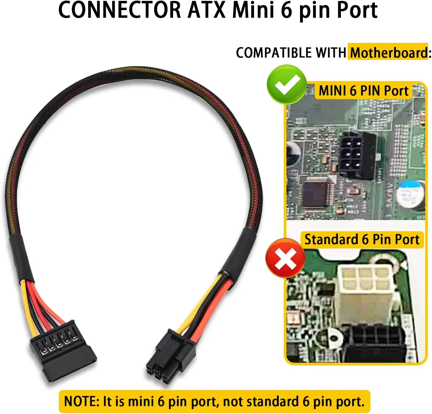 PCIe 6Pin Male 1 to 2 SATA 15Pin Female Power Supply Cable Port Multiplier GPU 6 pin Power Port to Dual SATA for Dell vostro