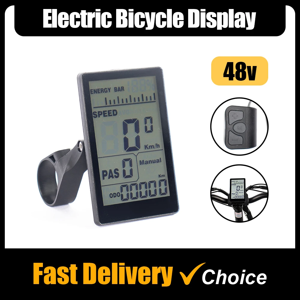 

Electric Bike LCD Display Meter 48V Multifunctional Display Aluminum Alloy Panel 5Pin EBike Parts Fit for ChamRider Ebike