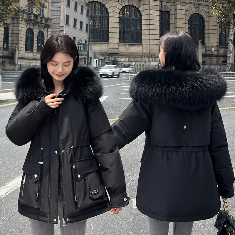 2024 Fashion Winter Parkars Women\'s Fluff-padded Coats Streetwear Fleece Fur Jacket Thicken Hooded Windproof Warm Outerwear XXXL