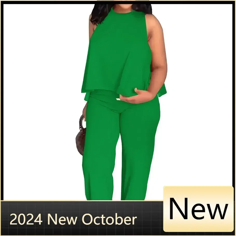 

Customized African Clothes for Women 2 Piece African Sleeveless Polyester Top Long Pant Matching Sets Outfits Dashiki Africa Clo