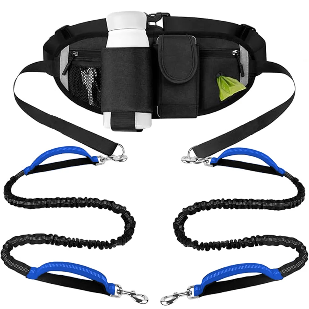 

Спортивная поясная сумка для бега с двойной системой поводка, многофункциональная поясная сумка для защиты от столкновений для домашних животных для бега на открытом воздухе, пеших прогулок