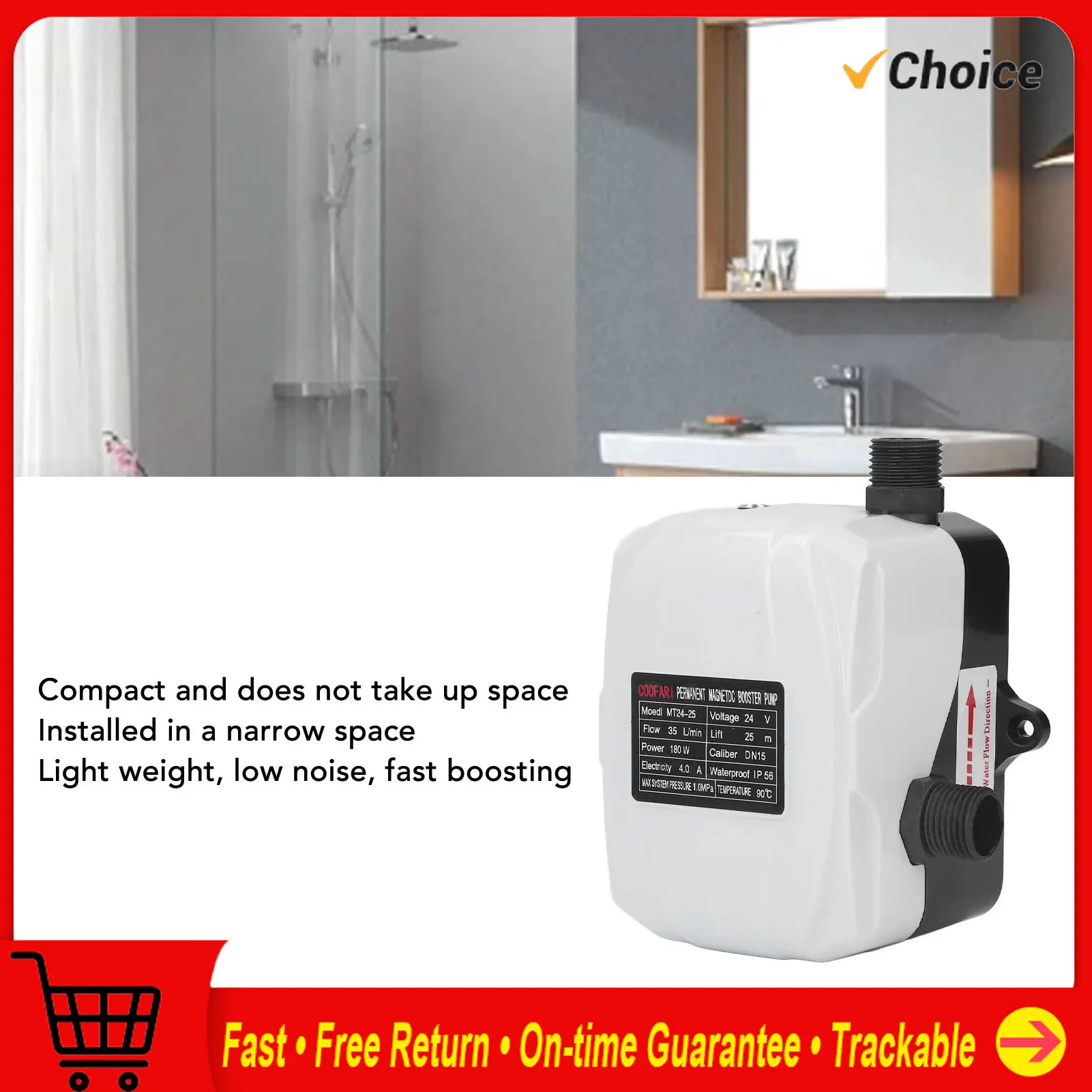 

Automatic Water Booster Pump Booster Pump Water Pressure High 180W for Kitchen Sink Shower DC24V AC100‑240V Booster Pump