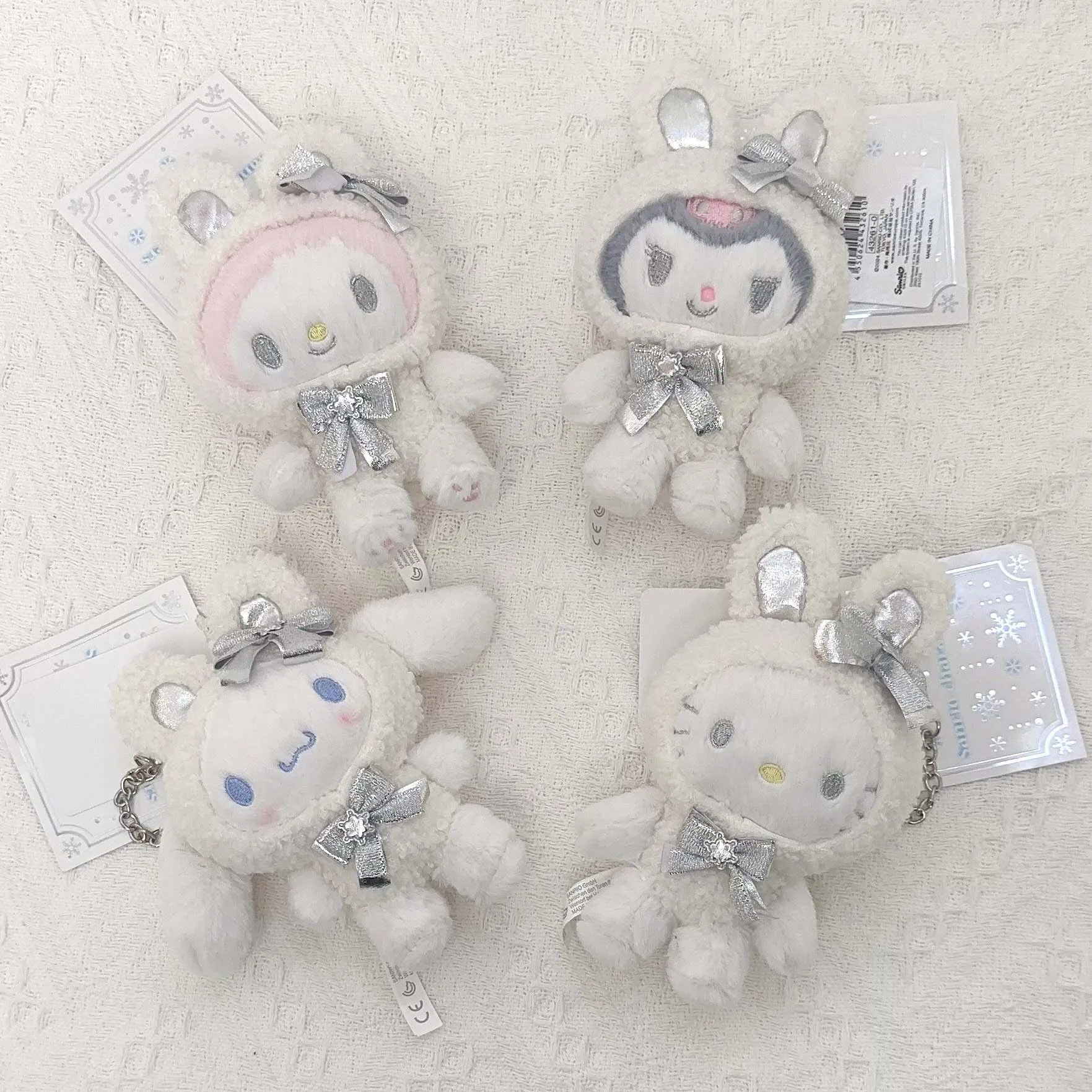 لطيف أفخم دمية الشتاء الثلوج الأرنب الأبيض HelloKitty ميلودي سينامورول أفخم المفاتيح DIY حقيبة قلادة المفاتيح اكسسوارات هدية