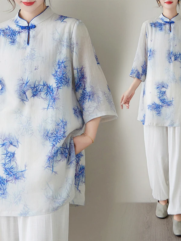 

Корейско-японский хлопково-льняной топ для женщин, свободный крой, для занятий тай-чи, повседневный летний винтажный стиль