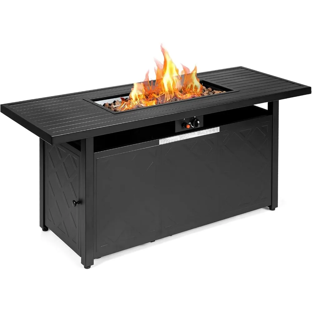 

Gas Firepit Table, Rectangular Outdoor Patio Propane, 0,000 BTU with Lid and Lava Rocks, Easy To Assemble, Fire Pits, 57’’