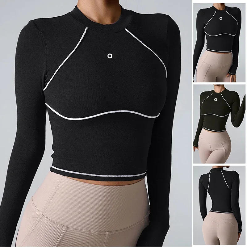 a * Yoga sweater lightweight sweater running fitness suit color blocked long sleeved yoga suit