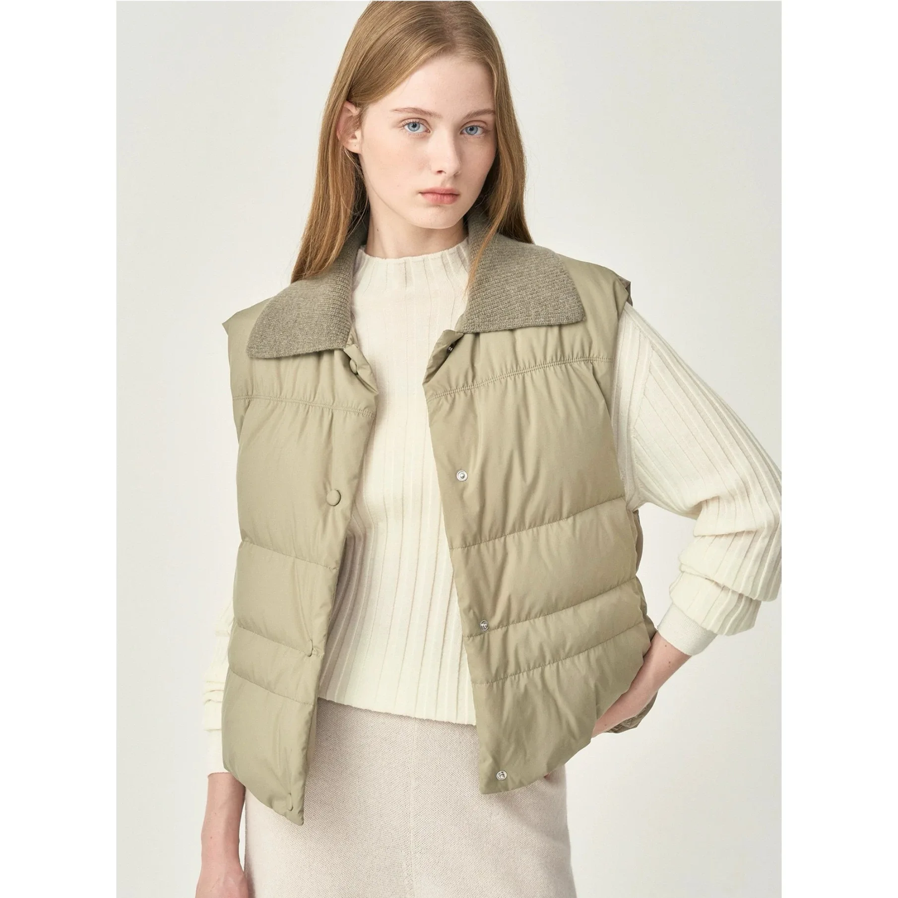 

Casual Knitted Collar Patchwork down Commuter Vest Lemon Cheese Autumn Faion Leisure Sle Single Button Closure Pure ...